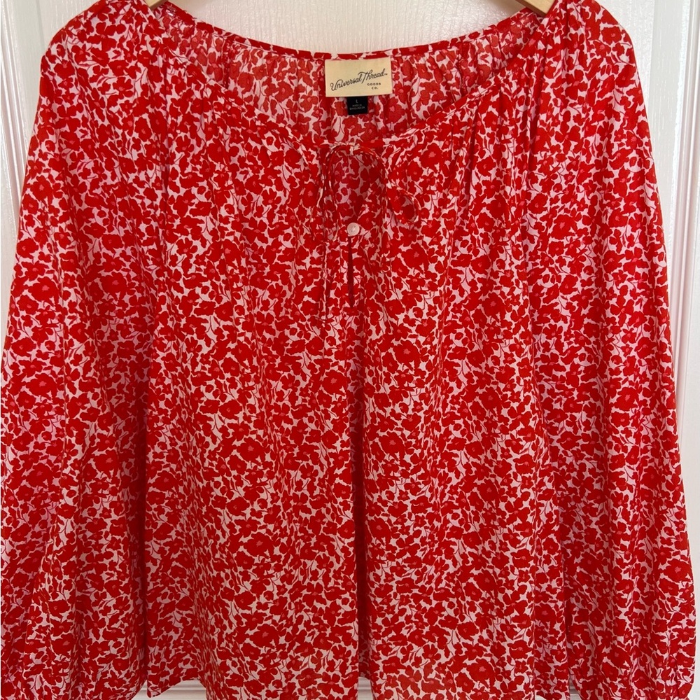 Red Cotton Floral Blouse by Universal Threads